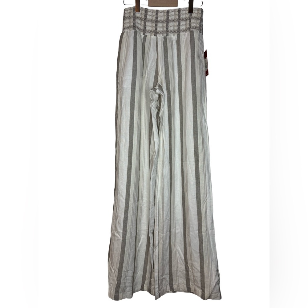 Textured Striped Linen Blend Wide Leg Pull On Pants